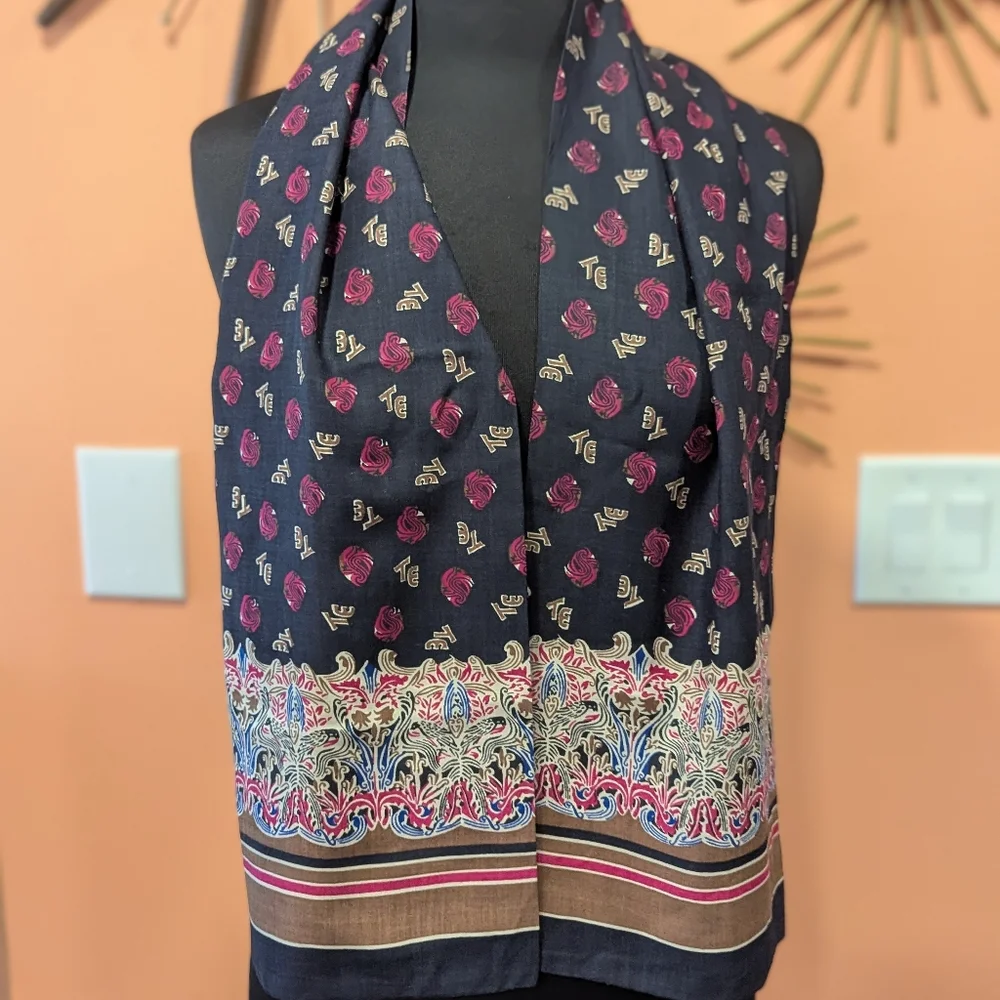 Vintage 70s Scarf Long Bohemian Hippie Retro  Classic Print Cotton TE Logo